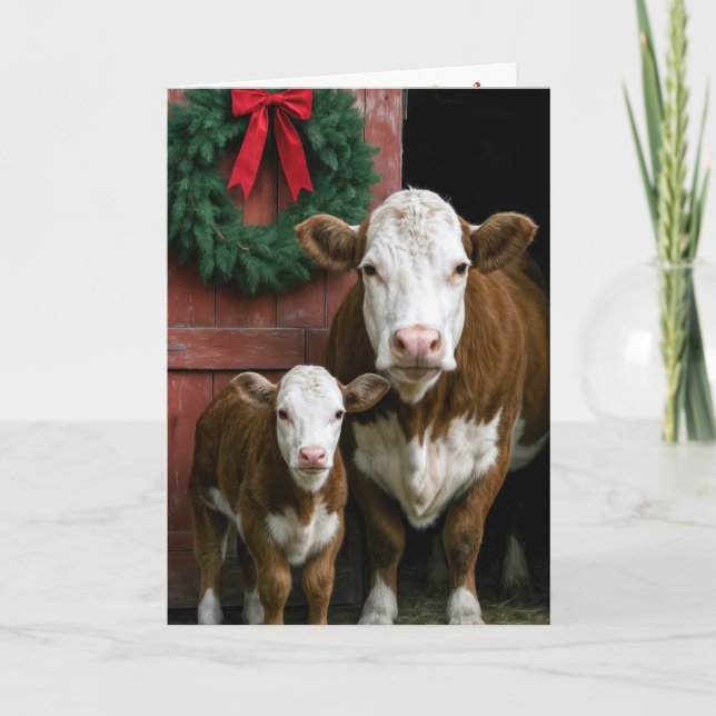 Christmas Hereford Cow and Calf Kort (Framsida)