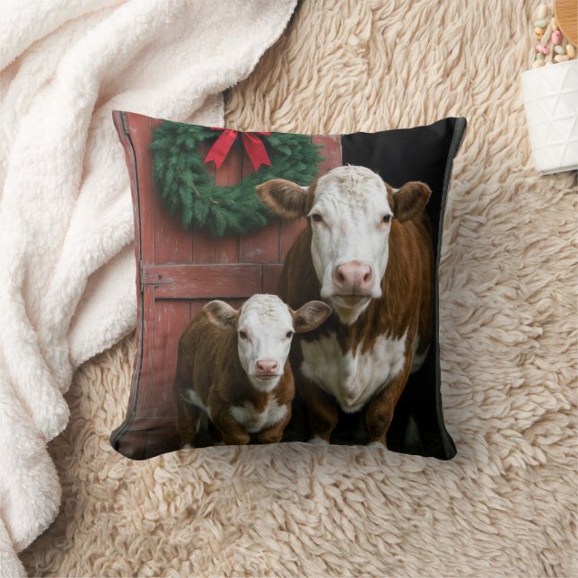 Christmas Hereford Cow and Calf Kudde (Filt)
