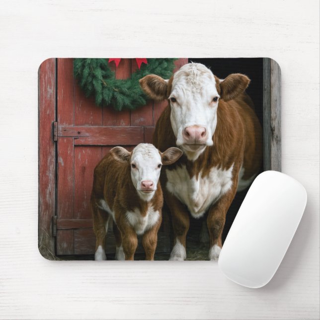 Christmas Hereford Cow and Calf Musmatta (Med mus)