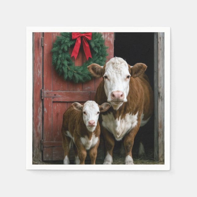 Christmas Hereford Cow and Calf Pappersservett (Framsidan)