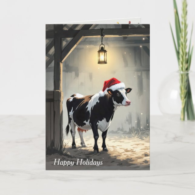 Christmas Hereford Cow In Barn Doorway Kort (Framsida)