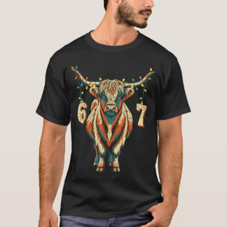 Christmas highland cow 6 7 meme retro xmas cow t shirt