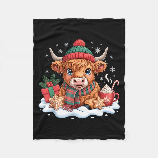 Christmas Highland Cow Cute Heifer Cow Santa Hat M Fleecefilt (Framsidan)