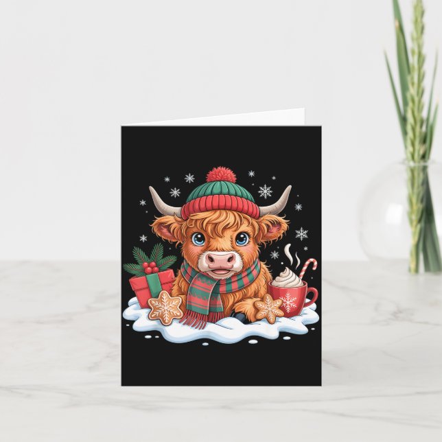 Christmas Highland Cow Cute Heifer Cow Santa Hat M Kort (Framsida)