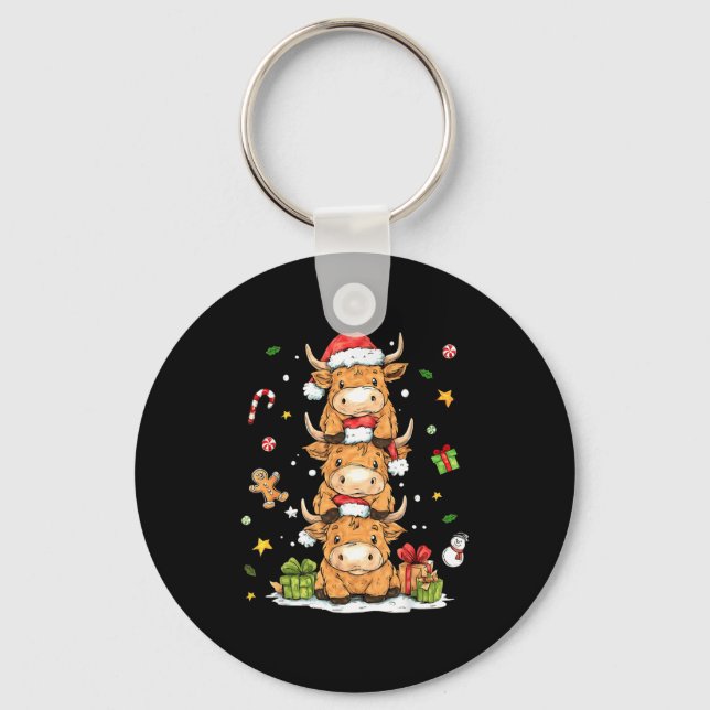 Christmas Highland Cow Cute Heifer Cow Santa Hat M Nyckelring (Framsida)