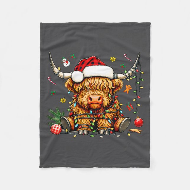 Christmas Highland Cow Xmas Santa Hat Wooly Farm A Fleecefilt (Framsidan)