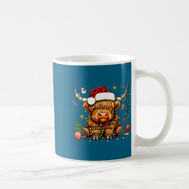 Christmas Highland Cow Xmas Santa Hat Wooly Farm A Kaffemugg (Höger)