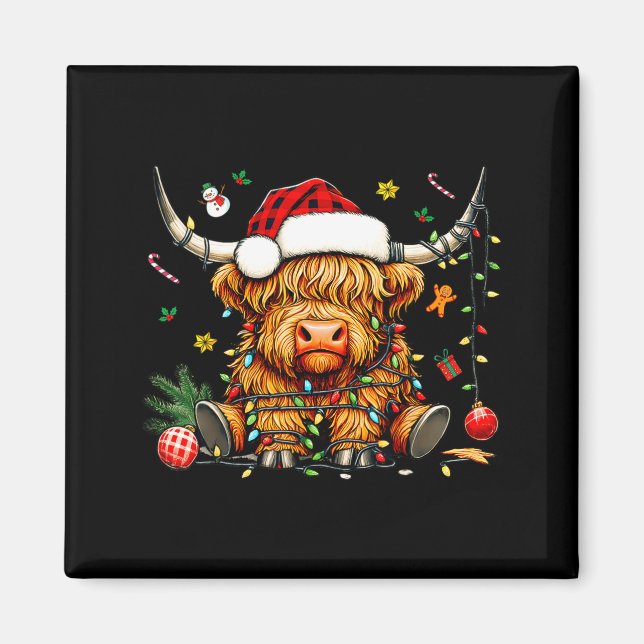 Christmas Highland Cow Xmas Santa Hat Wooly Farm A Magnet (Framsidan)