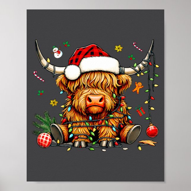 Christmas Highland Cow Xmas Santa Hat Wooly Farm A Poster (Framsidan)