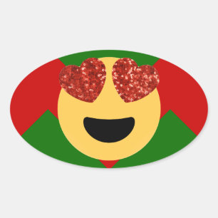 christmas hjärta öga emoji ovalt klistermärke