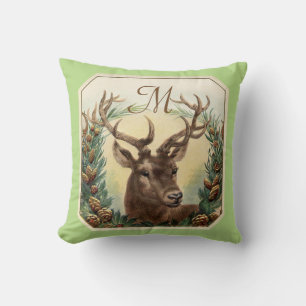 CHRISTMAS HJORT,GRÄS CONE KRONA MONOGRAM Mint Grön Kudde