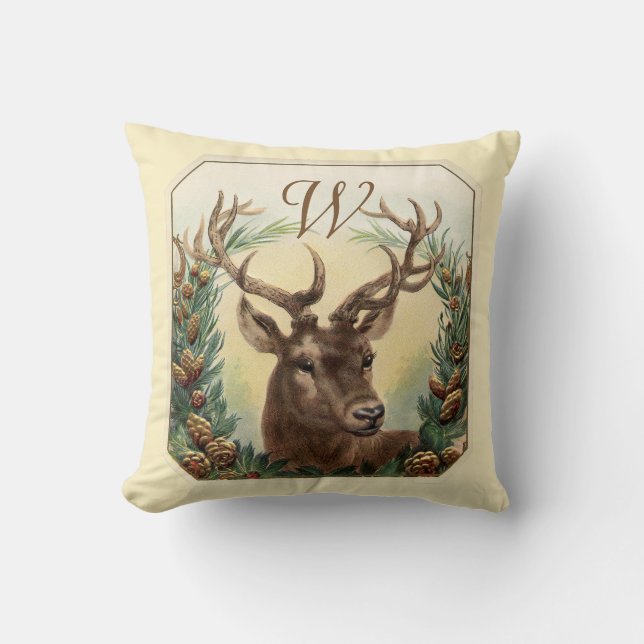 CHRISTMAS HJORT,GRÄS CONES KRONA MONOGRAM Cream Kudde (Framsida)