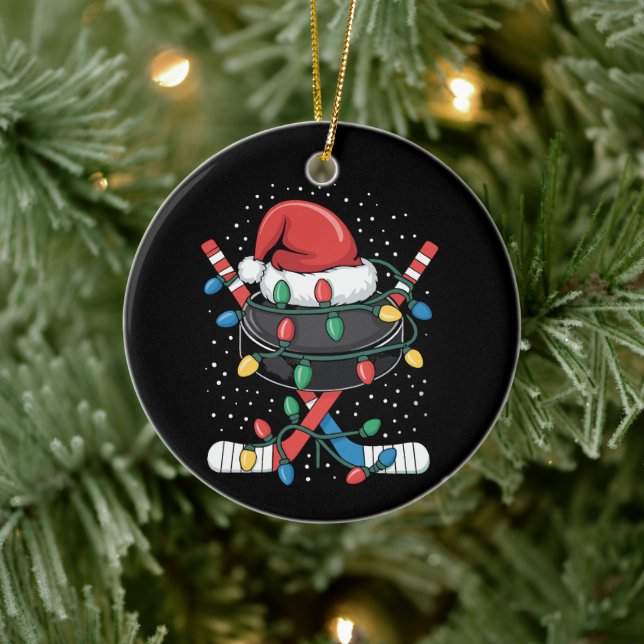 Christmas Hockey Xmas Santa Sports Hat Ball  Julgransprydnad Keramik (Träd)