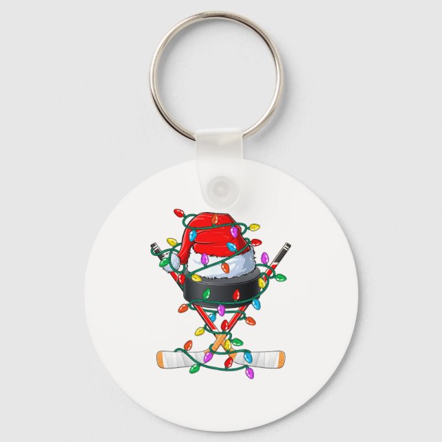 Christmas Hockey Xmas Santa Srts Hat Ball Kids B  Nyckelring (Framsida)
