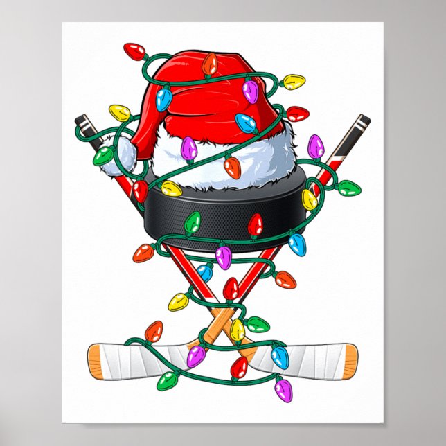 Christmas Hockey Xmas Santa Srts Hat Ball Kids B  Poster (Framsidan)