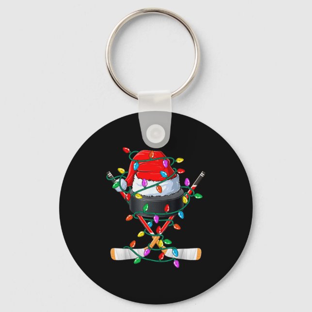 Christmas Hockey Xmas Santa Srts Hat Ball Kids Boy Nyckelring (Framsida)