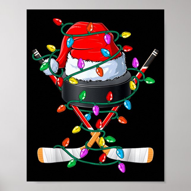 Christmas Hockey Xmas Santa Srts Hat Ball Kids Boy Poster (Framsidan)