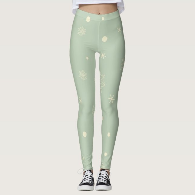 Christmas Holiday Aesthetic Snowflake Moss Green Leggings (Framsida)