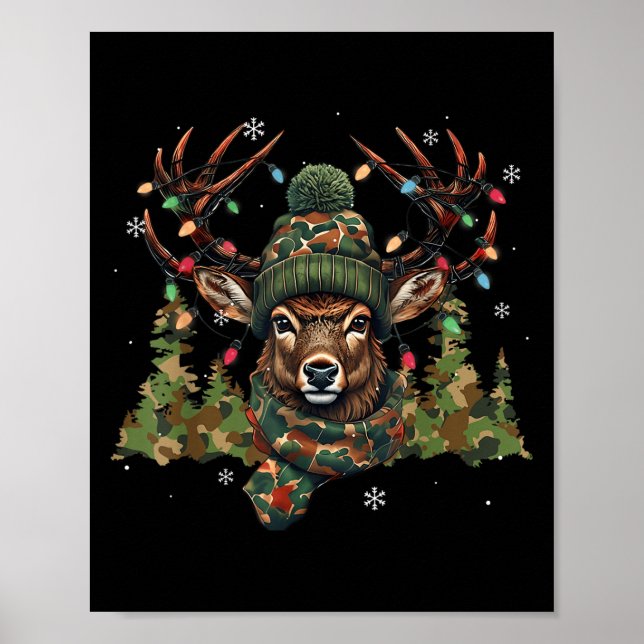 Christmas Holiday Camo Hunting Reindeer Deer Xmas  Poster (Framsidan)