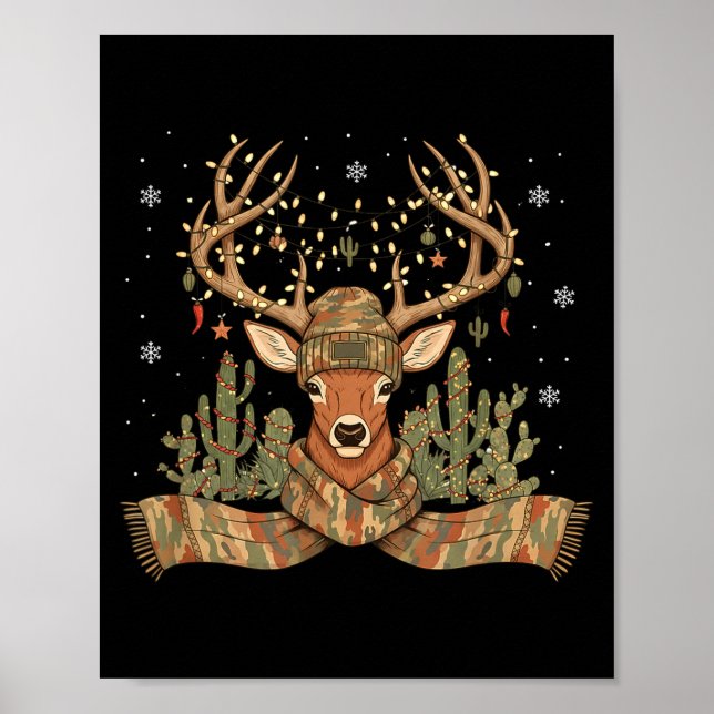 Christmas Holiday Camo Hunting Reindeer Deer Xmas  Poster (Framsidan)