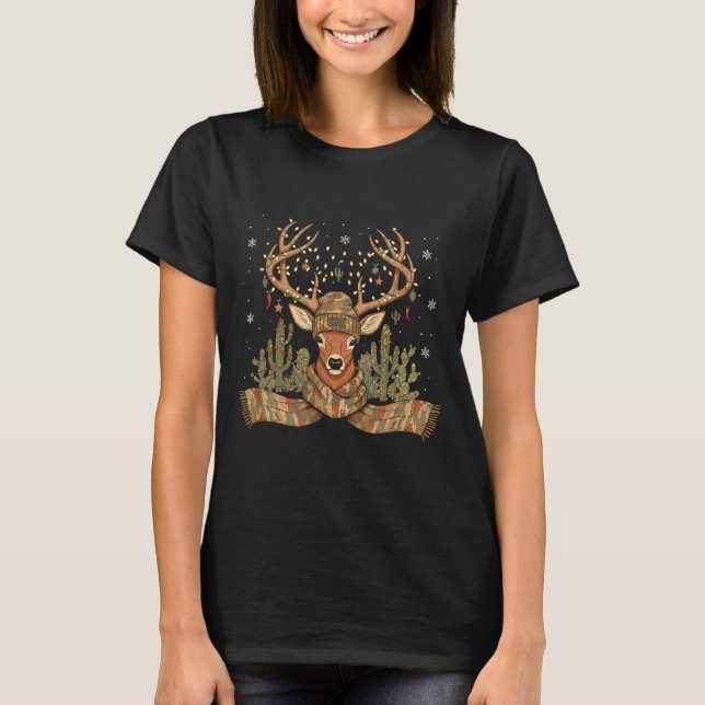 Christmas Holiday Camo Hunting Reindeer Deer Xmas  T Shirt (Framsida)
