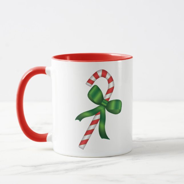 Christmas Holiday Candy Cane with Green Bow  Mugg (Vänster)