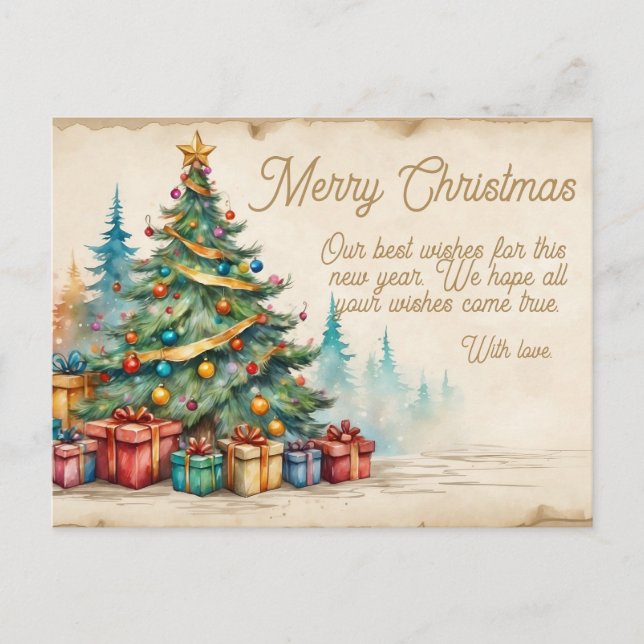 Christmas Holiday Card Festive Decorated Tree &  Helg Vykort (Framsida)