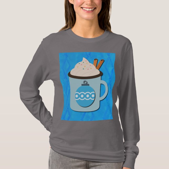 Christmas Holiday Hot Chocolate Art on T-Shrit T Shirt (Framsida)