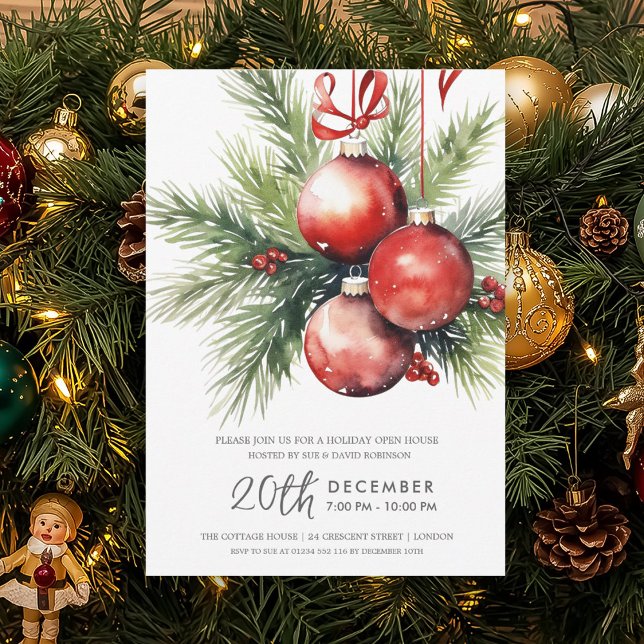Christmas Holiday Open House Hand Painted Baubles  Inbjudningar (Christmas Holiday Open House Hand Painted Baubles Invitation)