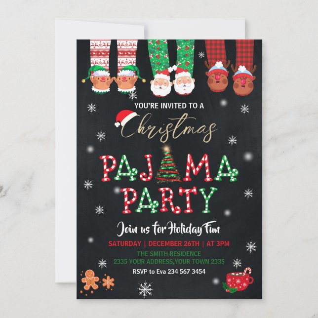 Christmas Holiday Pajama Party Invitation Inbjudningar (Framsida)
