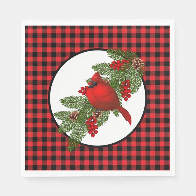 Christmas Holiday Red Cardinal Buffalo Print Pappersservett (Framsidan)