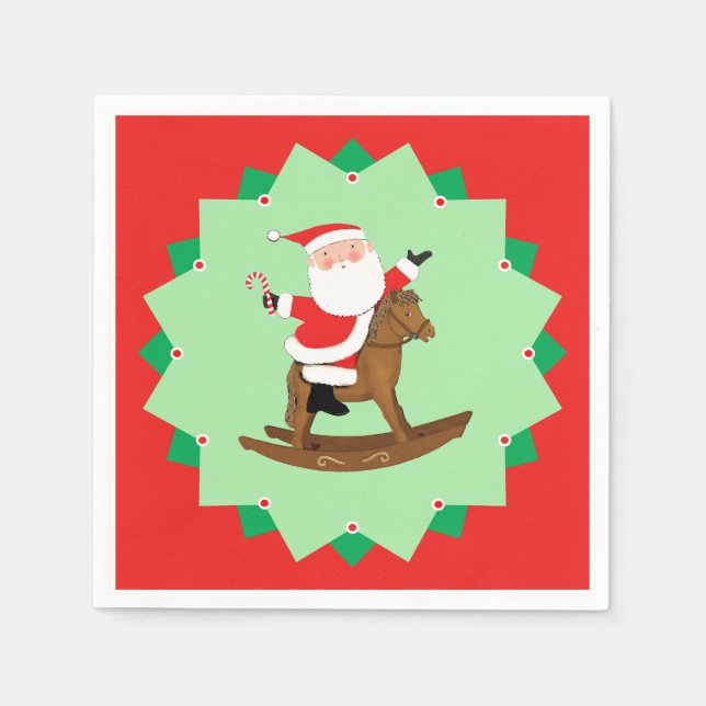 Christmas Holiday Rocking Horse Paper Plates Pappersservett (Framsidan)