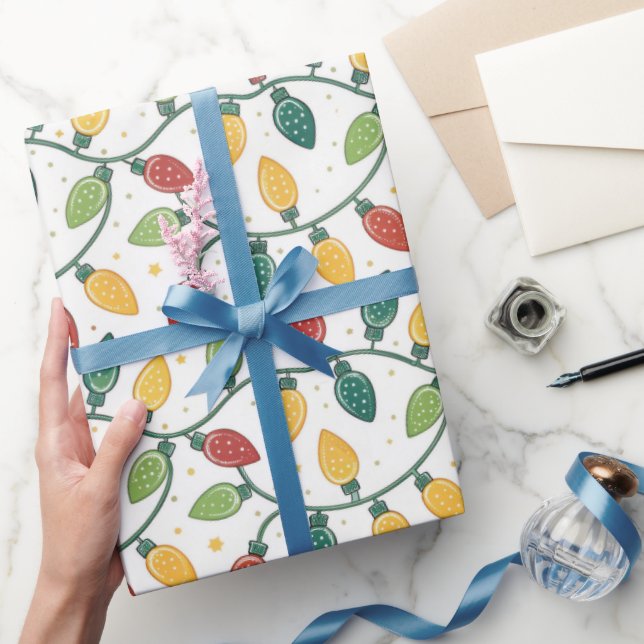 Christmas Holiday String Lights Pattern Presentpapper (Gåvor)