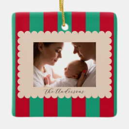 Christmas Holiday Striped Custom Photograph Modern Julgransprydnad Keramik