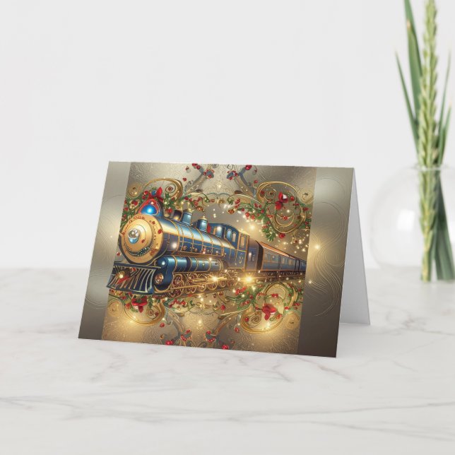 Christmas Holiday Victorian Elegant Steam Train  Helgkort (Framsida)