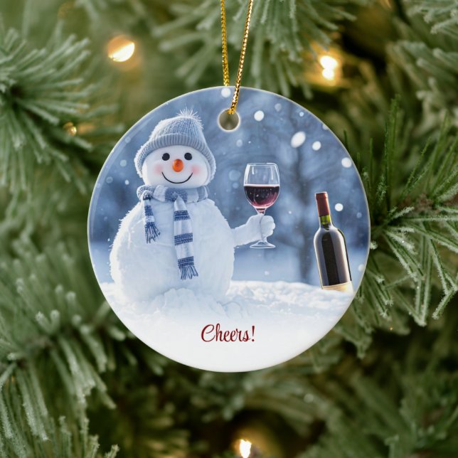 Christmas Holiday Wine Snowman Cute Funny Julgransprydnad Keramik (Träd)