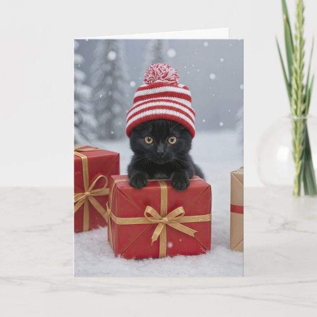 Christmas Holidays Cute and Funny Kitten Kort (Framsida)