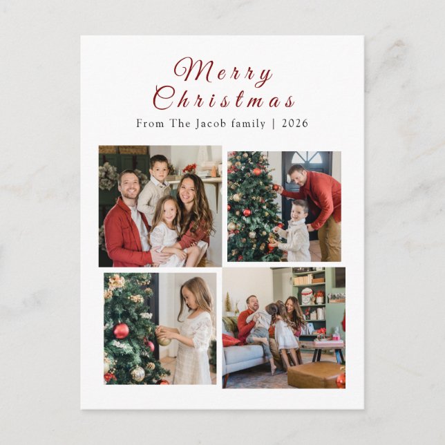 Christmas holidays Modern Typography Four-Photo Helg Vykort (Framsida)