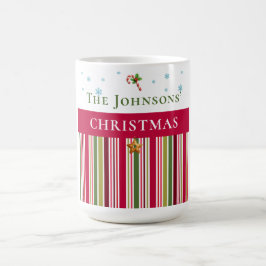 Christmas Holidays - Red, Green & Gold Stripes Kaffemugg