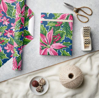 Christmas Holly And Flower Patterned Presentpapper