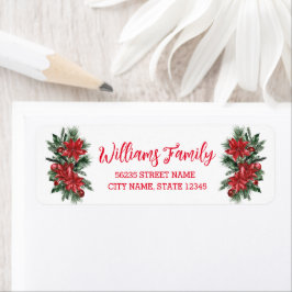 Christmas holly bär blommigt red calligraphy returadress etikett