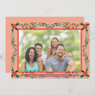 Christmas Holly Botanical Watercolor Foliage Photo Julkort