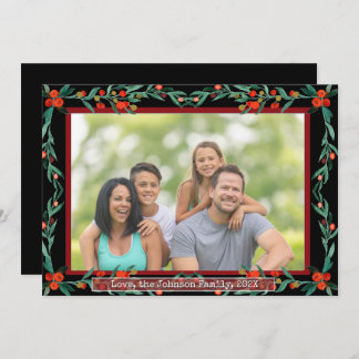 Christmas Holly Botanical Watercolor Foliage Photo Julkort