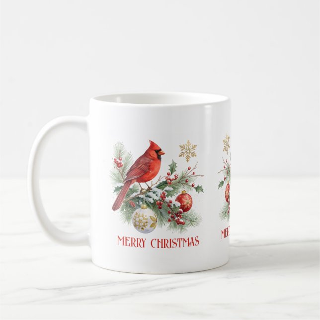 Christmas Holly Bouquet Red Cardinal  Kaffemugg (Vänster)