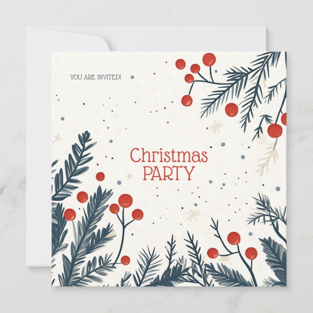 Christmas Holly Party Lunch and Gift Exchange Kort (Framsida)