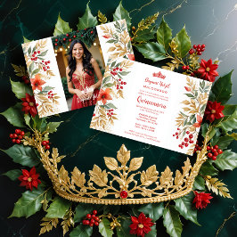 Christmas Holly Sweet Floral Spanish Photo Mis XV Inbjudningar