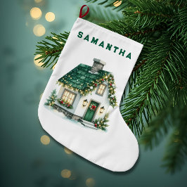 Christmas Home with Lights Kids Stocking Stor Julstrumpa