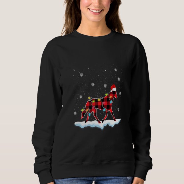 Christmas Horse Animals  Santa Hat Xmas Lights T Shirt (Framsida)