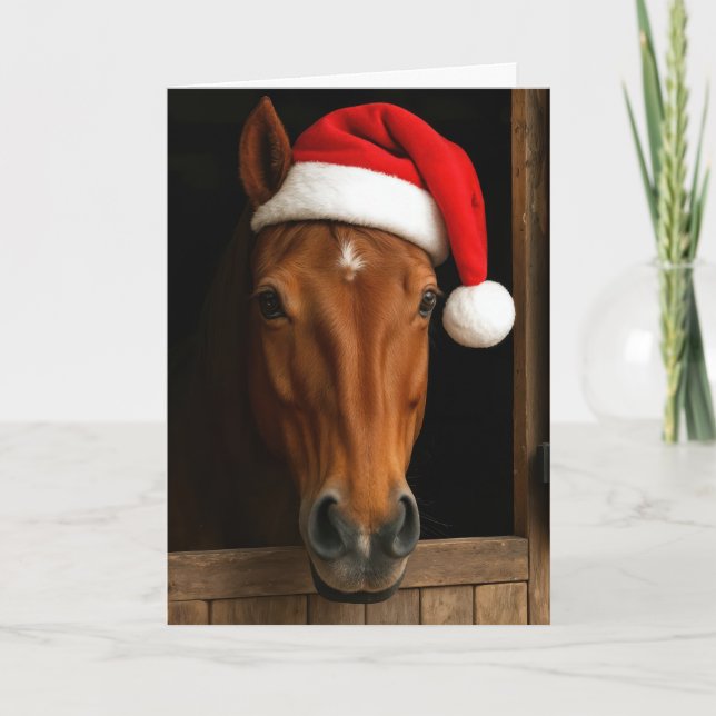 Christmas Horse In Stable Window Kort (Framsida)
