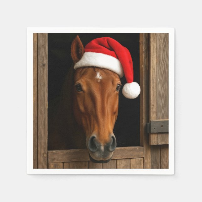 Christmas Horse In Stable Window Pappersservett (Framsidan)